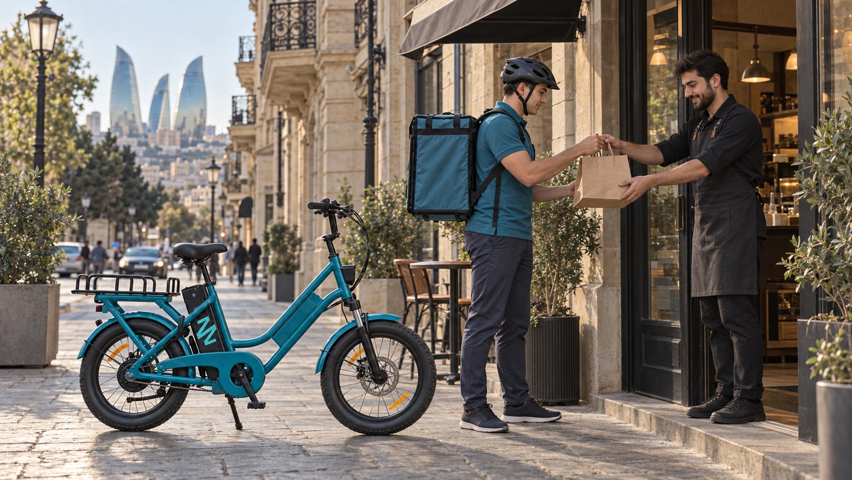 MinVolt courier riding in Baku
